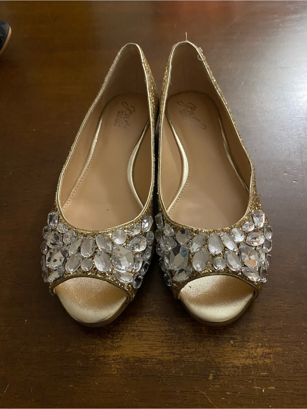 Gold Jeweled Peep-Toe Flats for Women